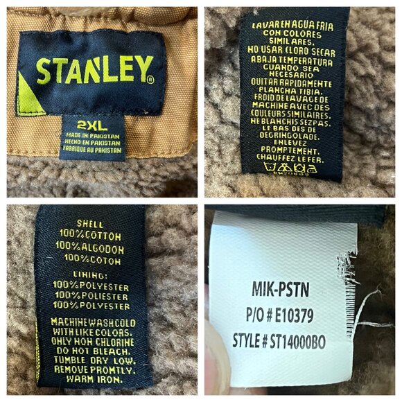 Stanley Mens 2XL Brown Hooded Work Jacket Sherpa Lining Heavy Duty Minor Stains - Picture 11 of 16
